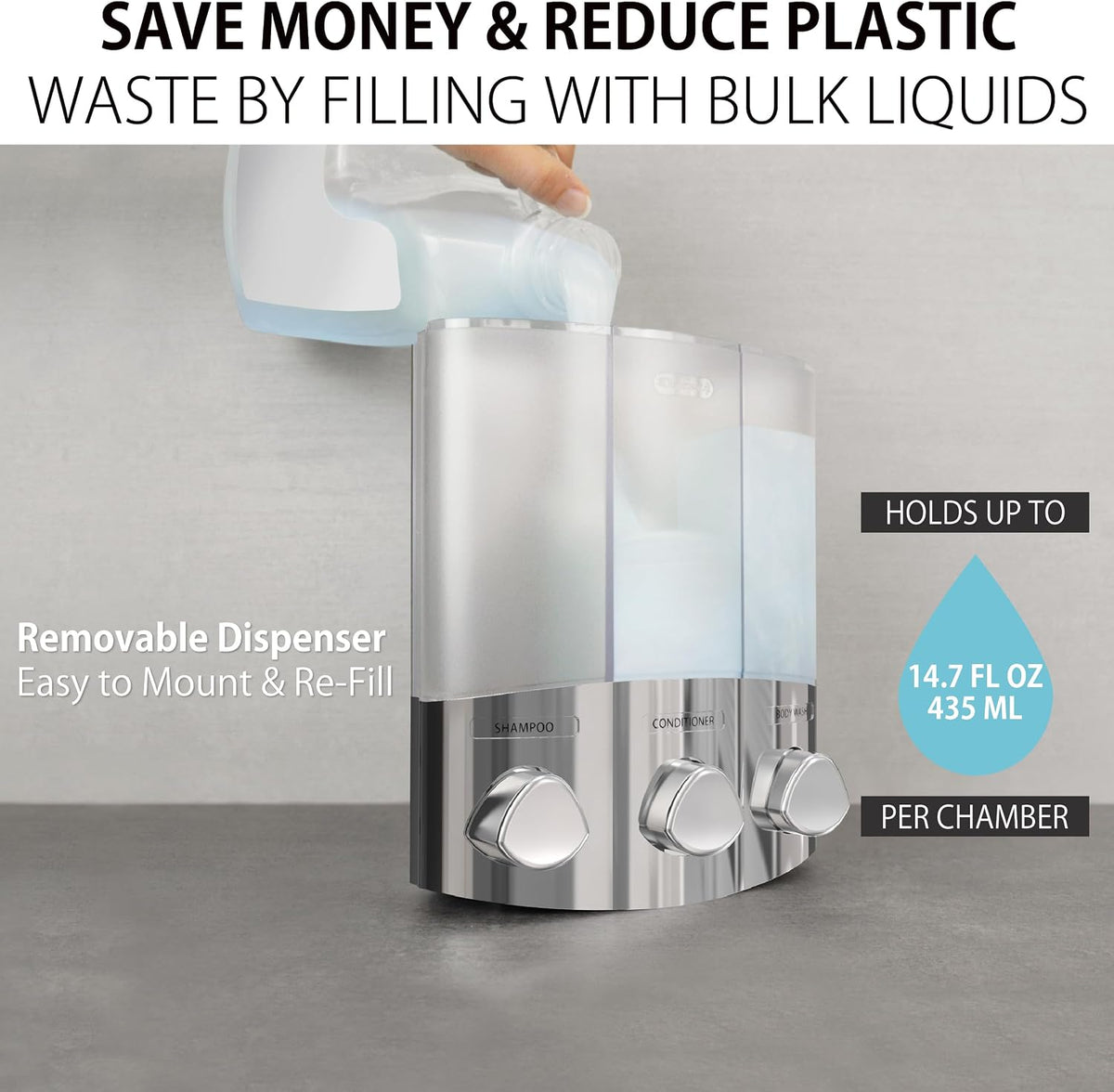 Products 76344-1 Euro Series TRIO 3-Chamber Soap and Shower Dispenser, Chrome