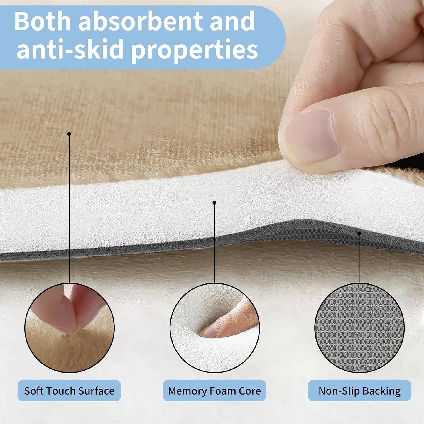 Memory Foam Bath Mat 24" x 16", Non Slip Bath Rug, Deep Khaki