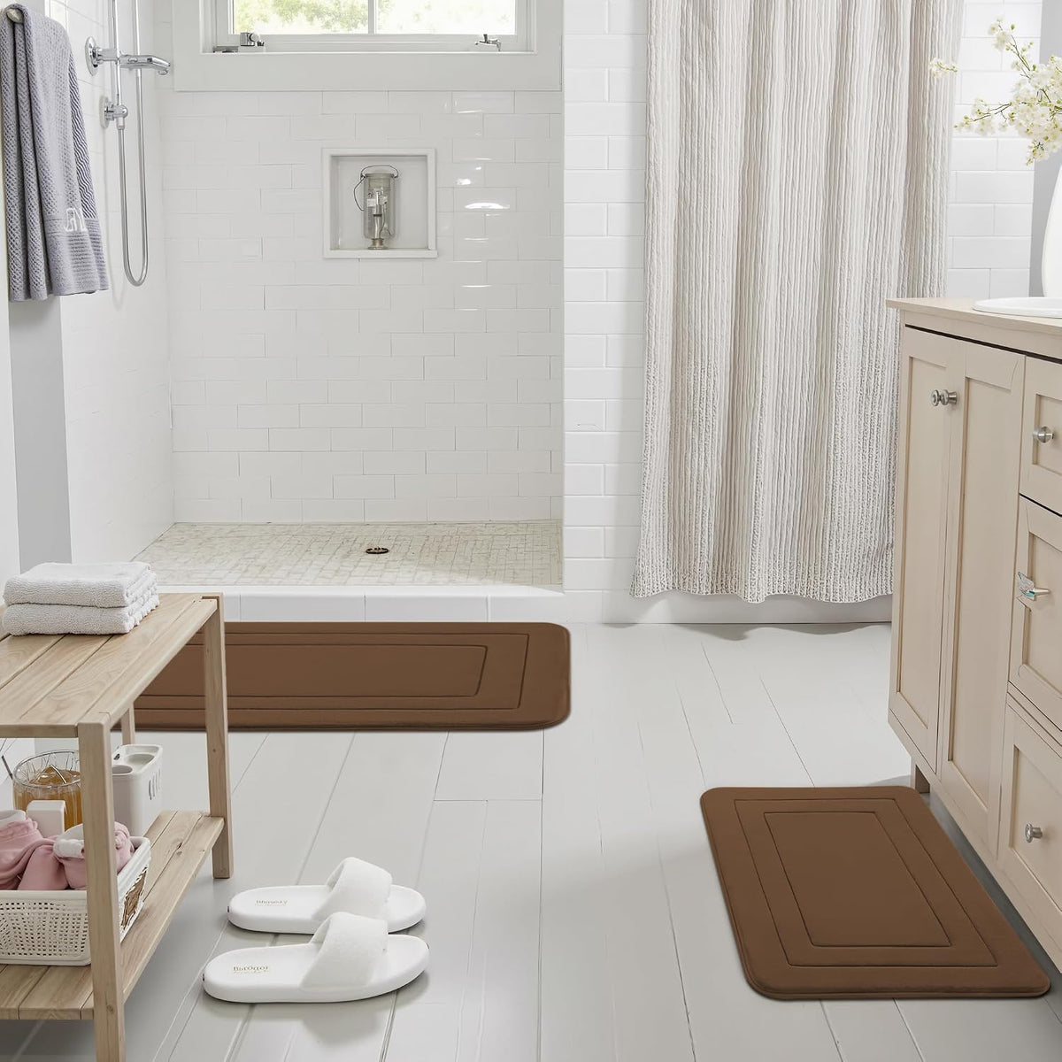 Memory Foam Bath Mat 24" x 16", Non Slip Bath Rug, Deep Khaki