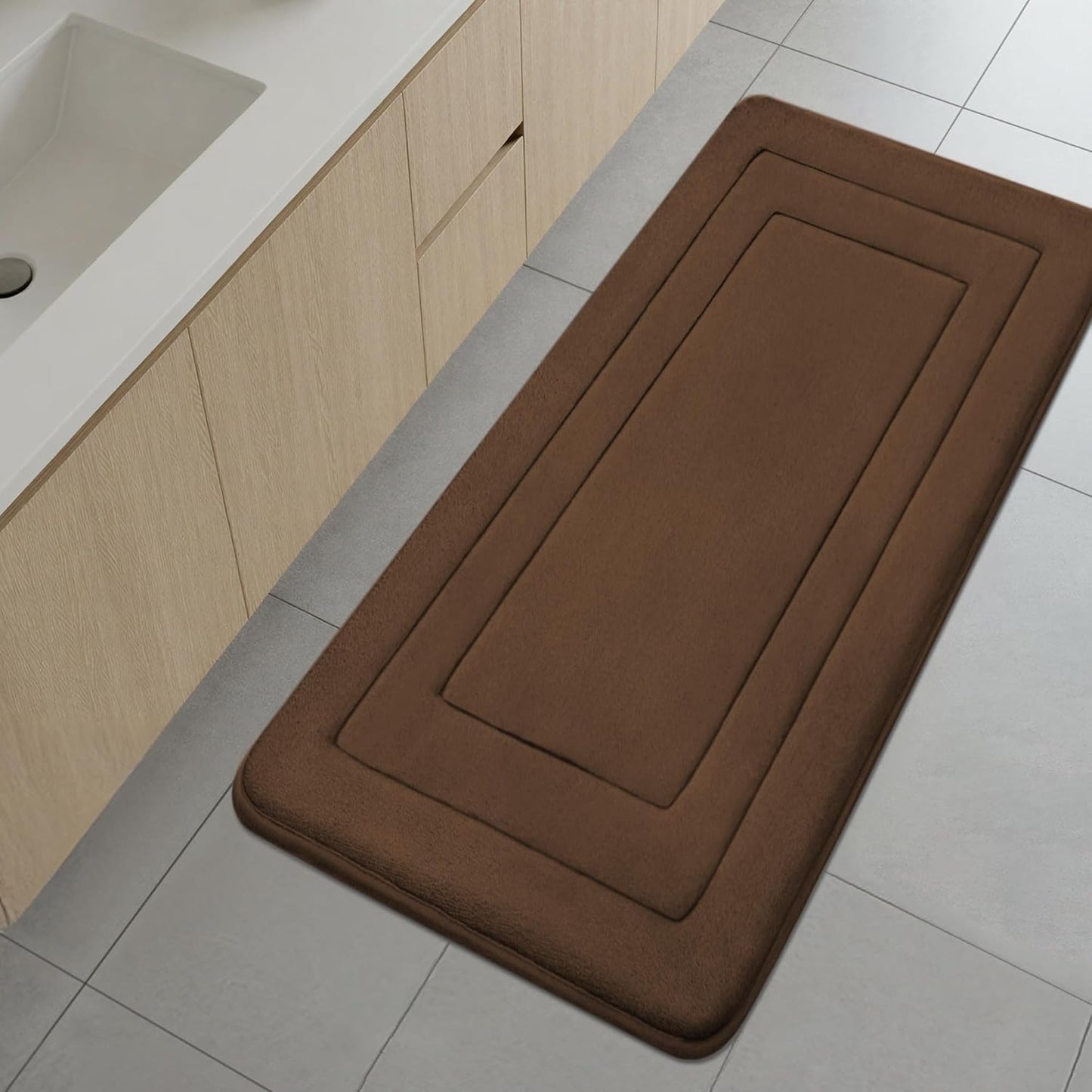 Memory Foam Bath Mat 24" x 16", Non Slip Bath Rug, Deep Khaki