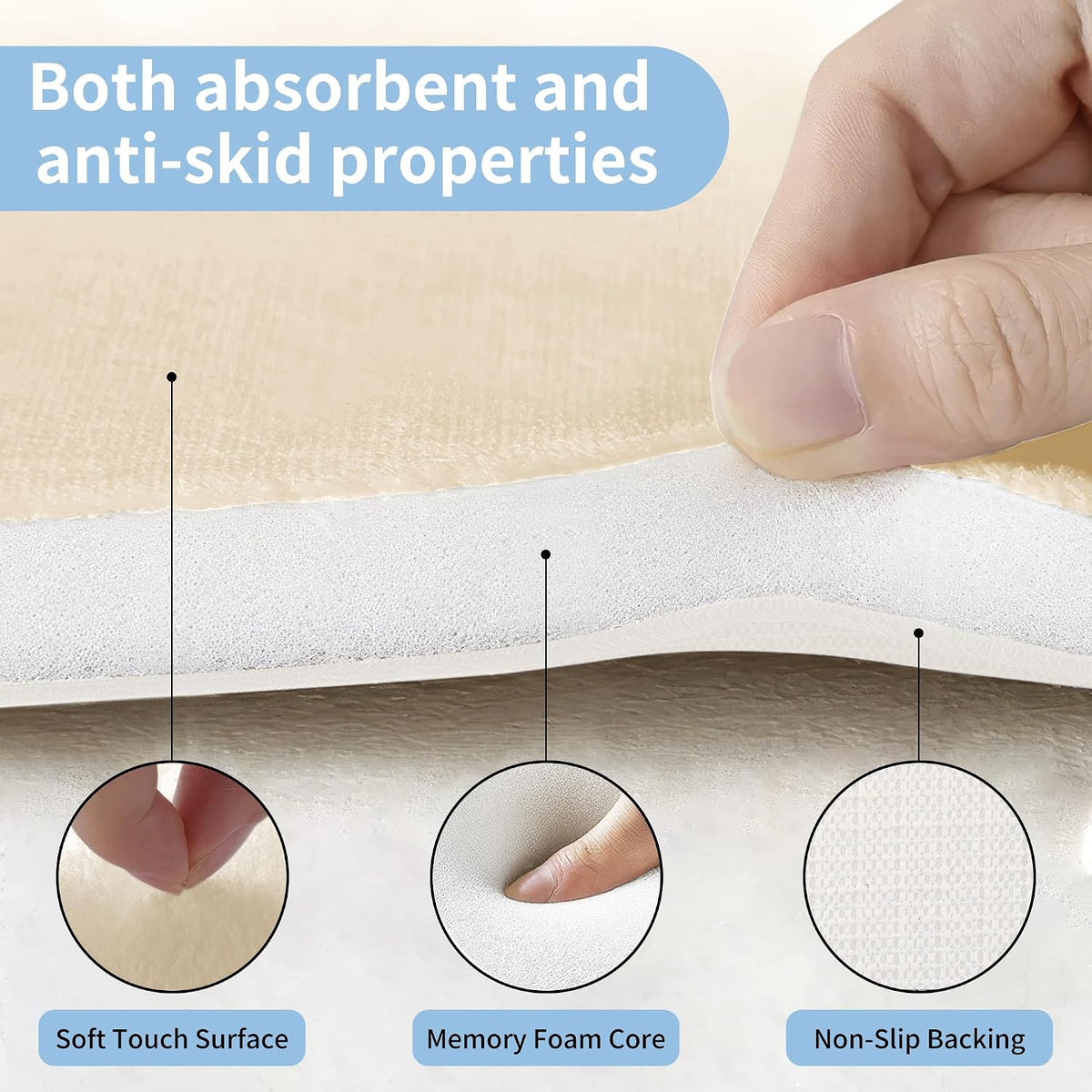 Memory Foam Bath Mat 24" x 16", Non Slip Bath Rug, Deep Khaki
