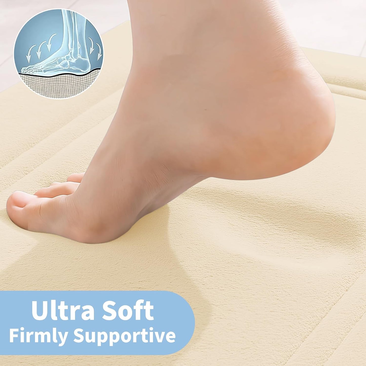Memory Foam Bath Mat 24" x 16", Non Slip Bath Rug, Deep Khaki