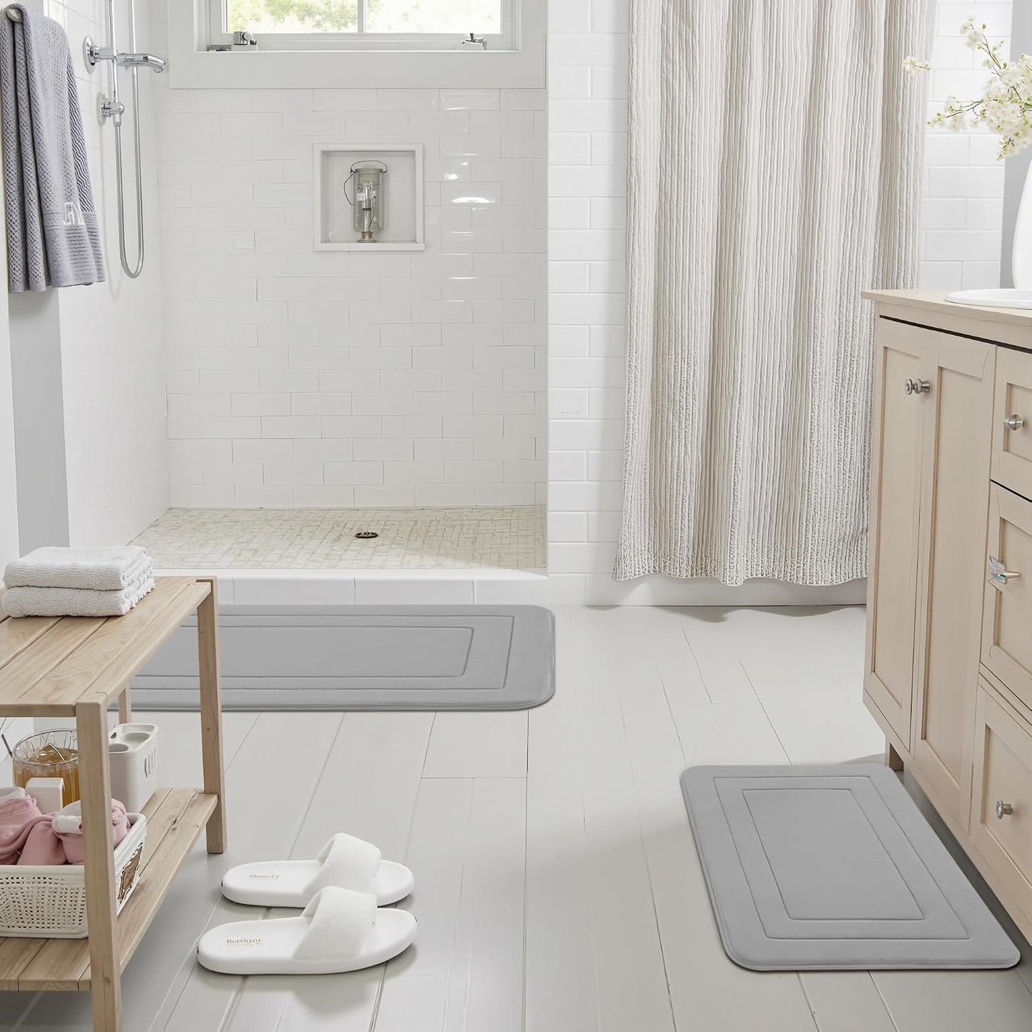 Memory Foam Bath Mat 24" x 16", Non Slip Bath Rug, Deep Khaki