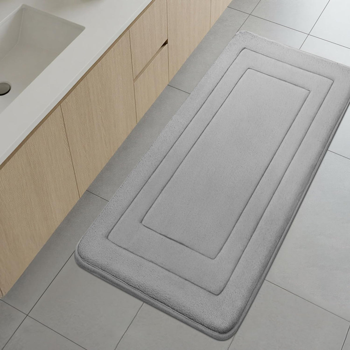 Memory Foam Bath Mat 24" x 16", Non Slip Bath Rug, Deep Khaki