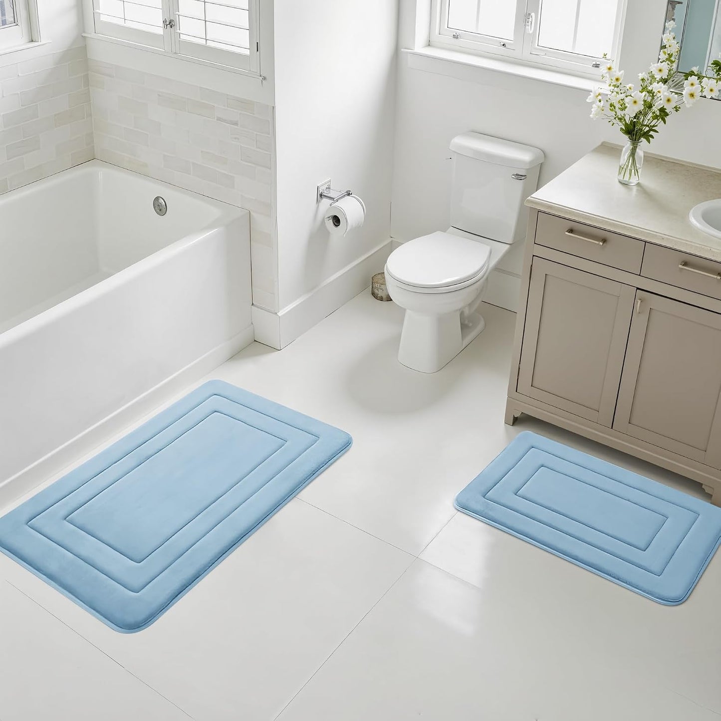 Memory Foam Bath Mat 24" x 16", Non Slip Bath Rug, Deep Khaki