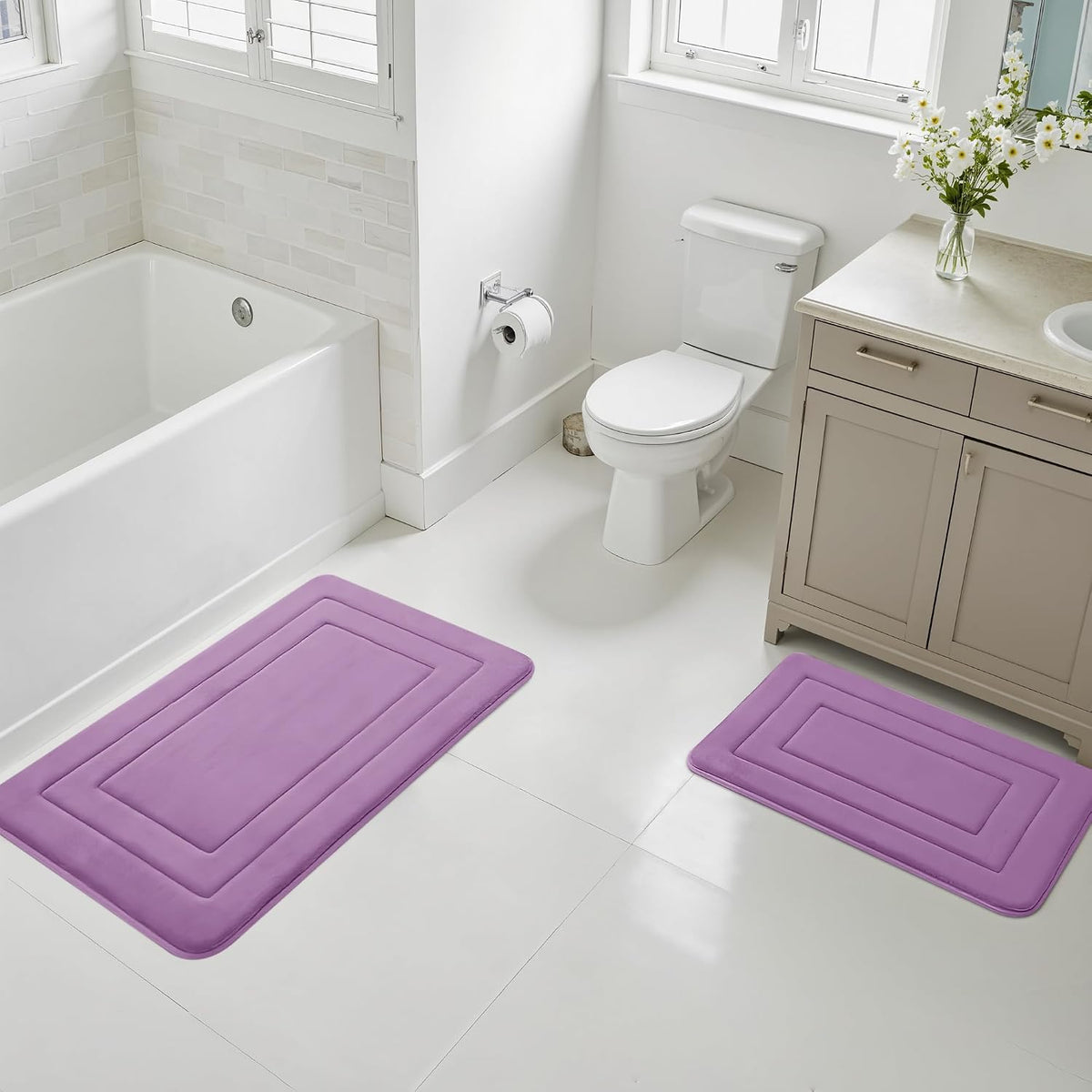 Memory Foam Bath Mat 24" x 16", Non Slip Bath Rug, Deep Khaki