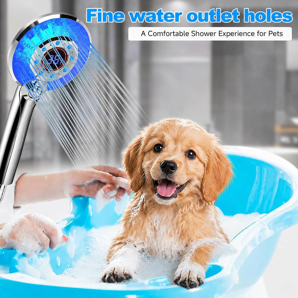LED Shower Head Color Changing, Shower Head High Pressure with Hose | Water Saving Spray Showerheads, Discoloration Warning, Water Temperature Display, 3 Spray Modes, Easy to Install, ‎Chrome