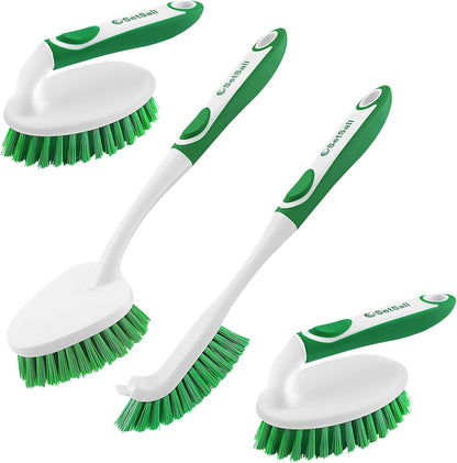 Scrub Brush Set of 4 Pack, Heavy Duty Shower Cleaning Brush Set, Green