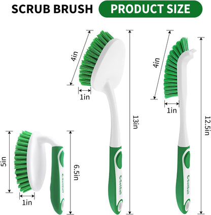 Scrub Brush Set of 4 Pack, Heavy Duty Shower Cleaning Brush Set, Green