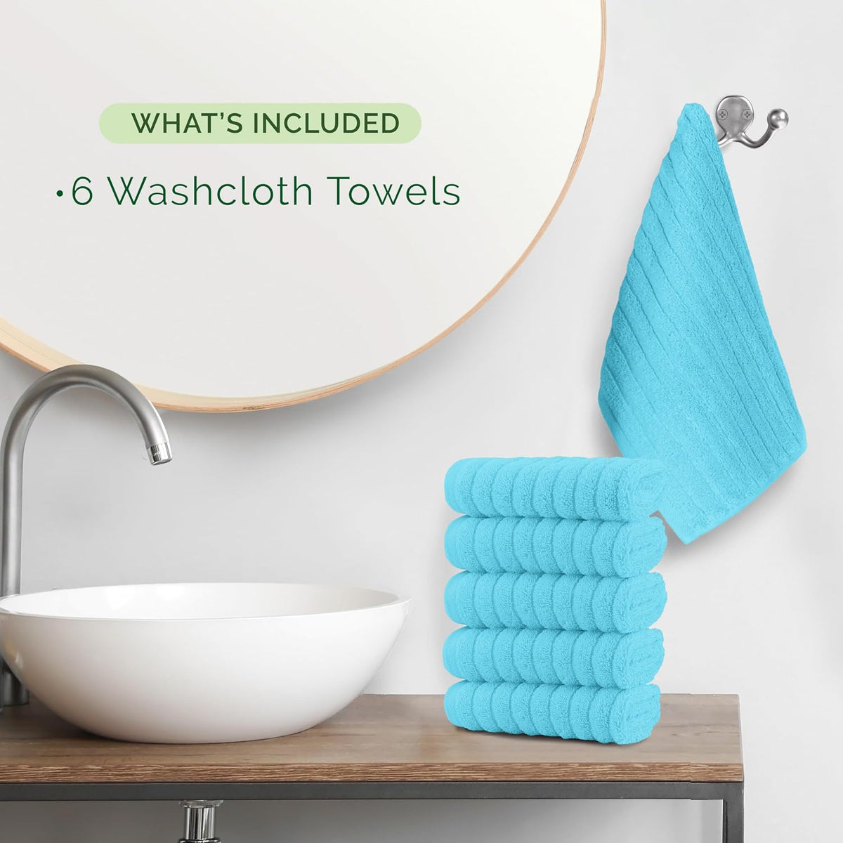 100% Turkish Cotton Corduroy Ribbed Luxury Bath Towels 6-Piece Set, Premium Feel - Quick Dry, Highly Absorbent, Contains 2 Bath Towels, 2 Hand Towels, and 2 Washcloths, Dusty Rose
