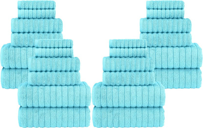 100% Turkish Cotton Corduroy Ribbed Luxury Bath Towels 6-Piece Set, Premium Feel - Quick Dry, Highly Absorbent, Contains 2 Bath Towels, 2 Hand Towels, and 2 Washcloths, Dusty Rose