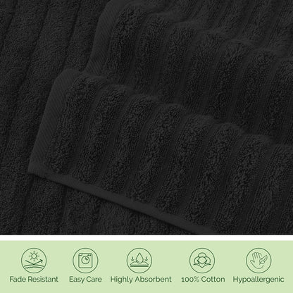 100% Turkish Cotton Corduroy Ribbed Luxury Bath Towels 6-Piece Set, Premium Feel - Quick Dry, Highly Absorbent, Contains 2 Bath Towels, 2 Hand Towels, and 2 Washcloths, Dusty Rose