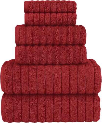 100% Turkish Cotton Corduroy Ribbed Luxury Bath Towels 6-Piece Set, Premium Feel - Quick Dry, Highly Absorbent, Contains 2 Bath Towels, 2 Hand Towels, and 2 Washcloths, Dusty Rose