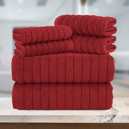 100% Turkish Cotton Corduroy Ribbed Luxury Bath Towels 6-Piece Set, Premium Feel - Quick Dry, Highly Absorbent, Contains 2 Bath Towels, 2 Hand Towels, and 2 Washcloths, Dusty Rose