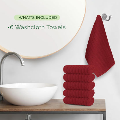 100% Turkish Cotton Corduroy Ribbed Luxury Bath Towels 6-Piece Set, Premium Feel - Quick Dry, Highly Absorbent, Contains 2 Bath Towels, 2 Hand Towels, and 2 Washcloths, Dusty Rose
