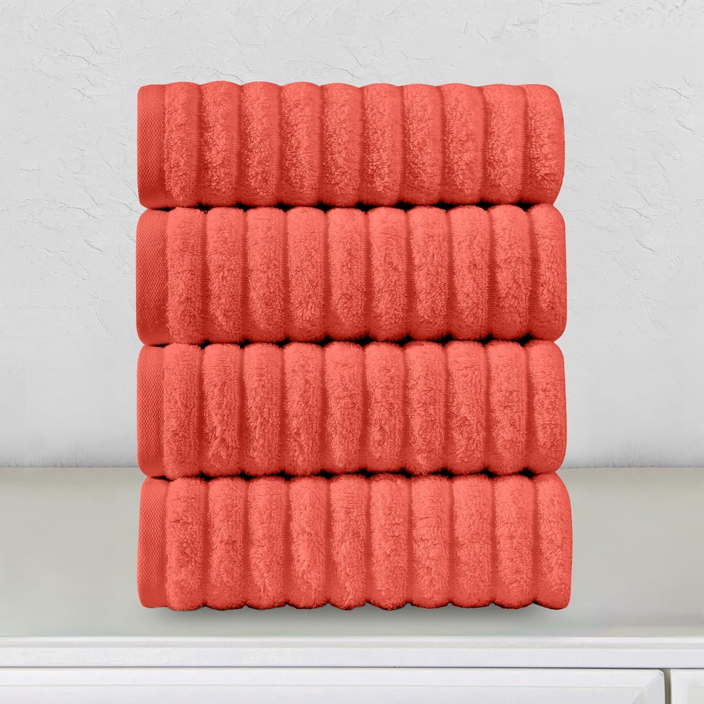 100% Turkish Cotton Corduroy Ribbed Luxury Bath Towels 6-Piece Set, Premium Feel - Quick Dry, Highly Absorbent, Contains 2 Bath Towels, 2 Hand Towels, and 2 Washcloths, Dusty Rose