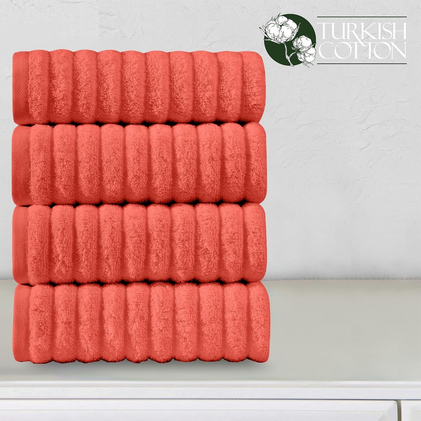 100% Turkish Cotton Corduroy Ribbed Luxury Bath Towels 6-Piece Set, Premium Feel - Quick Dry, Highly Absorbent, Contains 2 Bath Towels, 2 Hand Towels, and 2 Washcloths, Dusty Rose
