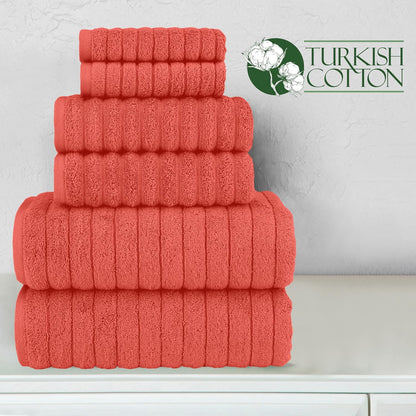 100% Turkish Cotton Corduroy Ribbed Luxury Bath Towels 6-Piece Set, Premium Feel - Quick Dry, Highly Absorbent, Contains 2 Bath Towels, 2 Hand Towels, and 2 Washcloths, Dusty Rose
