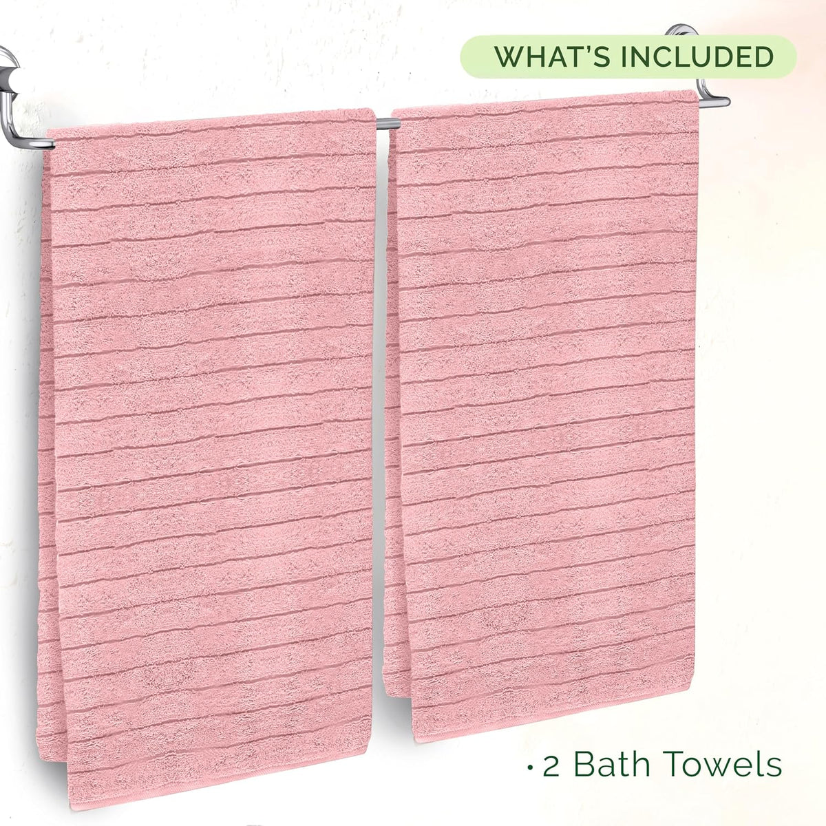 100% Turkish Cotton Corduroy Ribbed Luxury Bath Towels 6-Piece Set, Premium Feel - Quick Dry, Highly Absorbent, Contains 2 Bath Towels, 2 Hand Towels, and 2 Washcloths, Dusty Rose