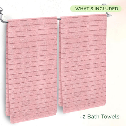 100% Turkish Cotton Corduroy Ribbed Luxury Bath Towels 6-Piece Set, Premium Feel - Quick Dry, Highly Absorbent, Contains 2 Bath Towels, 2 Hand Towels, and 2 Washcloths, Dusty Rose
