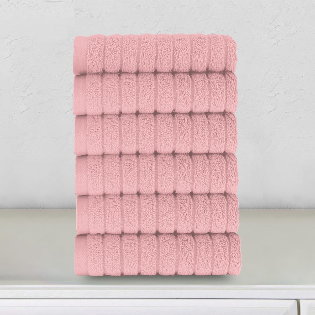 100% Turkish Cotton Corduroy Ribbed Luxury Bath Towels 6-Piece Set, Premium Feel - Quick Dry, Highly Absorbent, Contains 2 Bath Towels, 2 Hand Towels, and 2 Washcloths, Dusty Rose