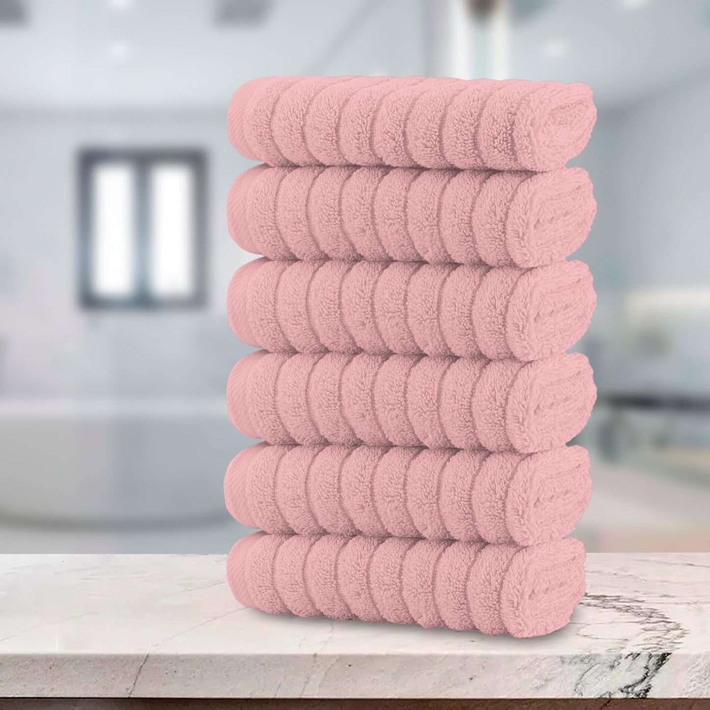 100% Turkish Cotton Corduroy Ribbed Luxury Bath Towels 6-Piece Set, Premium Feel - Quick Dry, Highly Absorbent, Contains 2 Bath Towels, 2 Hand Towels, and 2 Washcloths, Dusty Rose