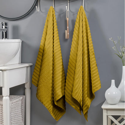 100% Turkish Cotton Corduroy Ribbed Luxury Bath Towels 6-Piece Set, Premium Feel - Quick Dry, Highly Absorbent, Contains 2 Bath Towels, 2 Hand Towels, and 2 Washcloths, Dusty Rose