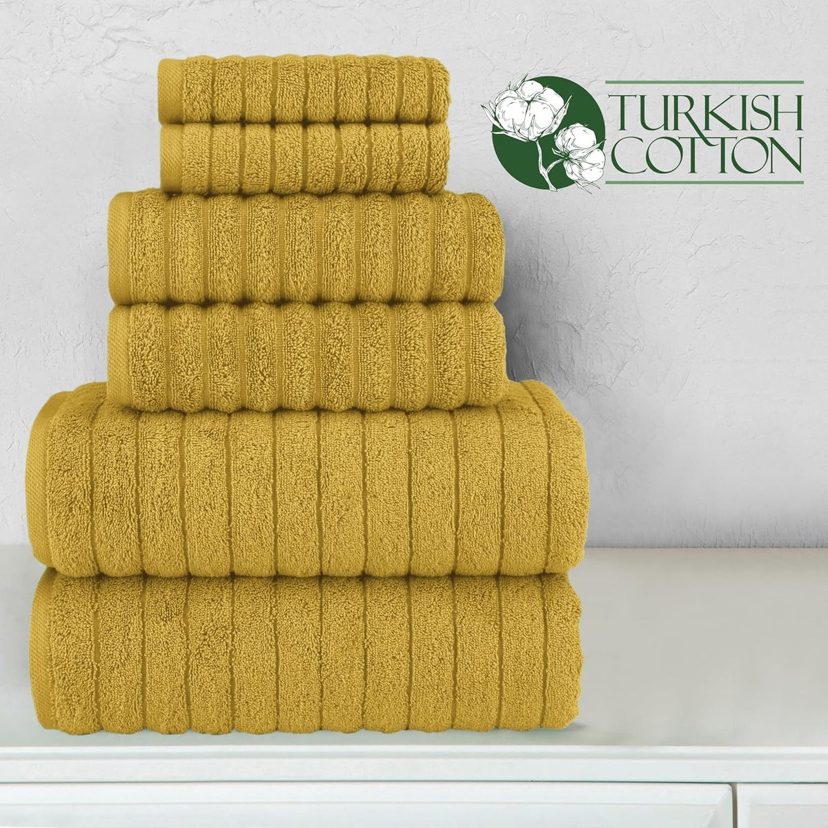 100% Turkish Cotton Corduroy Ribbed Luxury Bath Towels 6-Piece Set, Premium Feel - Quick Dry, Highly Absorbent, Contains 2 Bath Towels, 2 Hand Towels, and 2 Washcloths, Dusty Rose