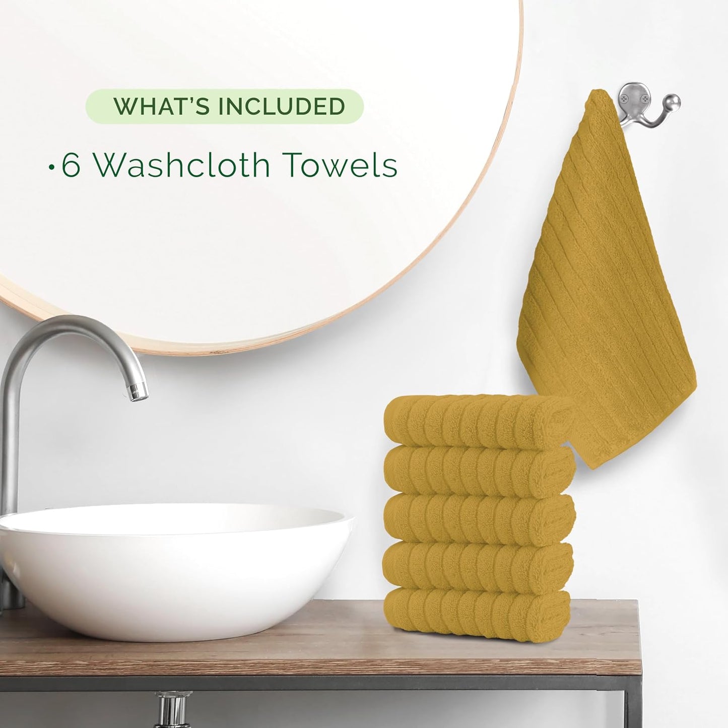 100% Turkish Cotton Corduroy Ribbed Luxury Bath Towels 6-Piece Set, Premium Feel - Quick Dry, Highly Absorbent, Contains 2 Bath Towels, 2 Hand Towels, and 2 Washcloths, Dusty Rose