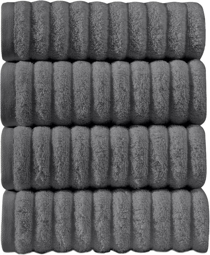 100% Turkish Cotton Corduroy Ribbed Luxury Bath Towels 6-Piece Set, Premium Feel - Quick Dry, Highly Absorbent, Contains 2 Bath Towels, 2 Hand Towels, and 2 Washcloths, Dusty Rose