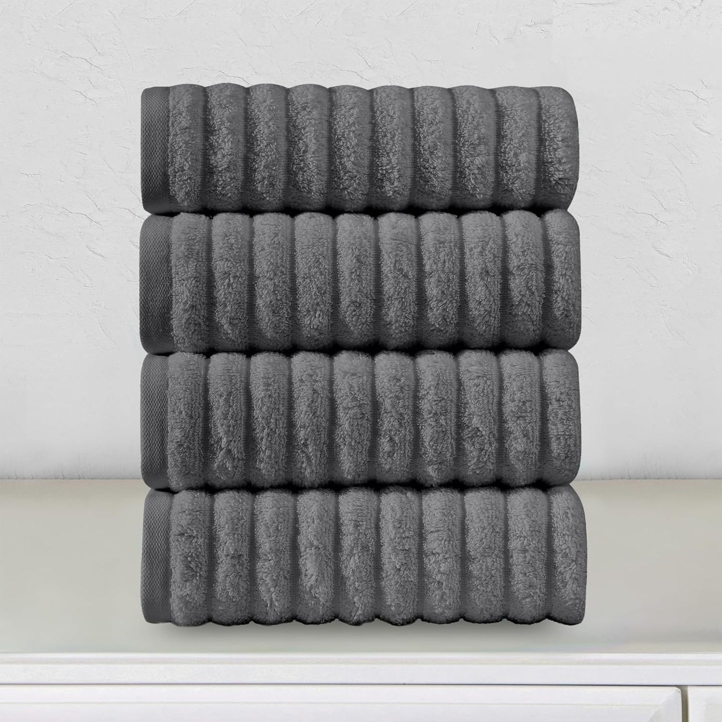 100% Turkish Cotton Corduroy Ribbed Luxury Bath Towels 6-Piece Set, Premium Feel - Quick Dry, Highly Absorbent, Contains 2 Bath Towels, 2 Hand Towels, and 2 Washcloths, Dusty Rose