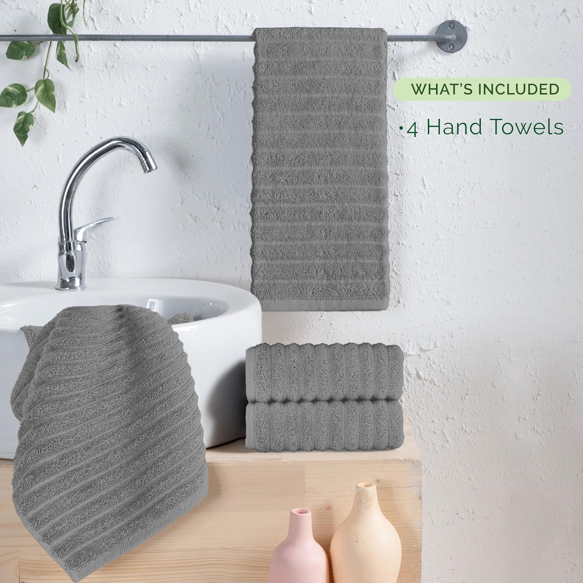 100% Turkish Cotton Corduroy Ribbed Luxury Bath Towels 6-Piece Set, Premium Feel - Quick Dry, Highly Absorbent, Contains 2 Bath Towels, 2 Hand Towels, and 2 Washcloths, Dusty Rose