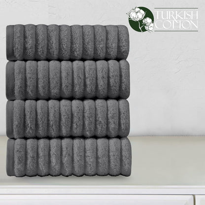 100% Turkish Cotton Corduroy Ribbed Luxury Bath Towels 6-Piece Set, Premium Feel - Quick Dry, Highly Absorbent, Contains 2 Bath Towels, 2 Hand Towels, and 2 Washcloths, Dusty Rose