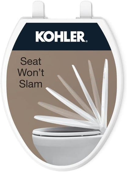 Brevia Slow Close Elongated Toilet Seat, White | 20110-0, Grip-Tight Bumpers, Quiet Close, Quick-Attach Hardware