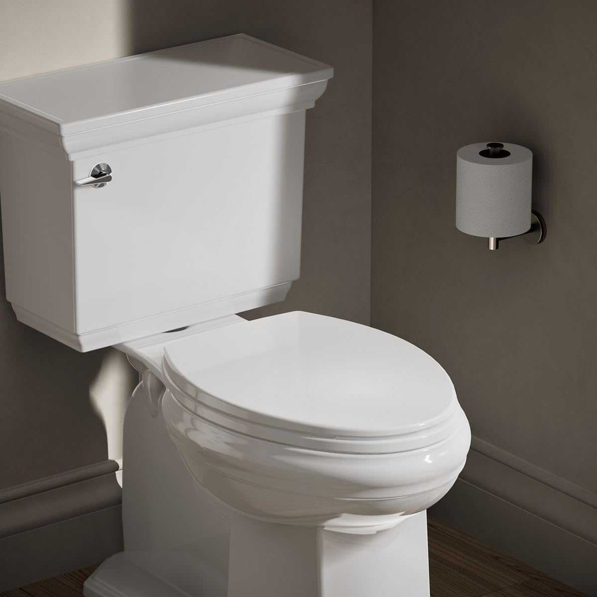Brevia Slow Close Elongated Toilet Seat, White | 20110-0, Grip-Tight Bumpers, Quiet Close, Quick-Attach Hardware