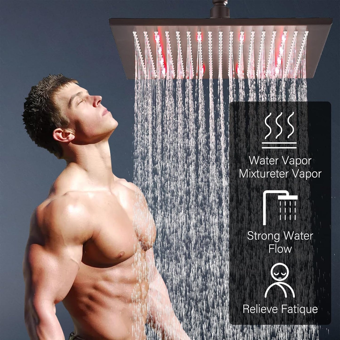 LED 16 Inch Square Shower Head Replacement with Rotatable Ball，Oil Rubbed Bronze