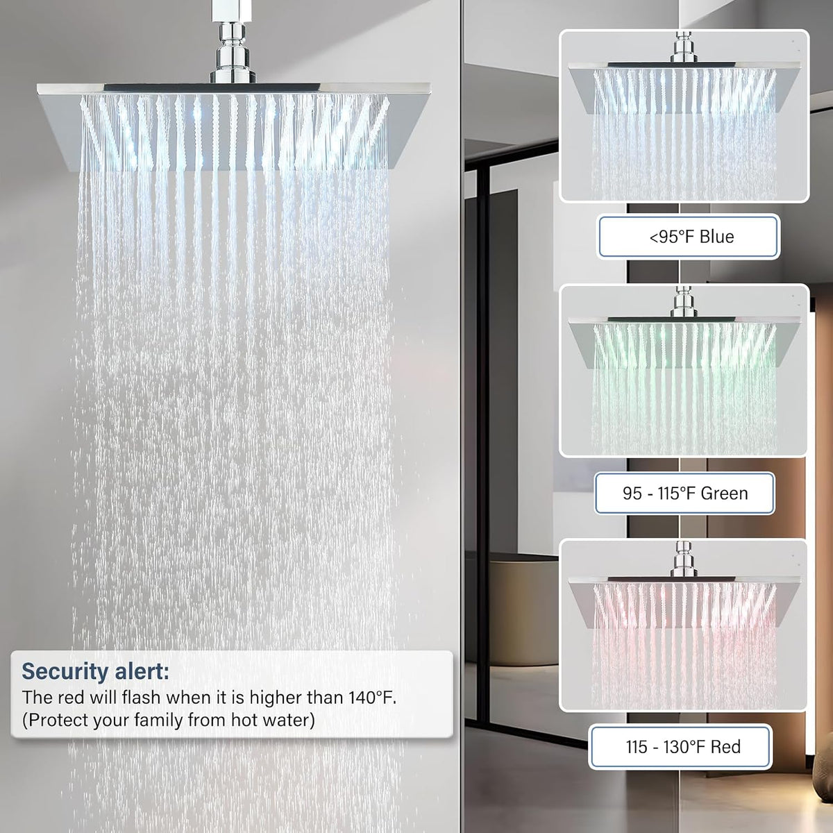 LED 16 Inch Square Shower Head Replacement with Rotatable Ball，Oil Rubbed Bronze
