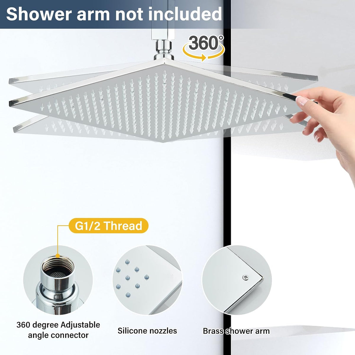 LED 16 Inch Square Shower Head Replacement with Rotatable Ball，Oil Rubbed Bronze