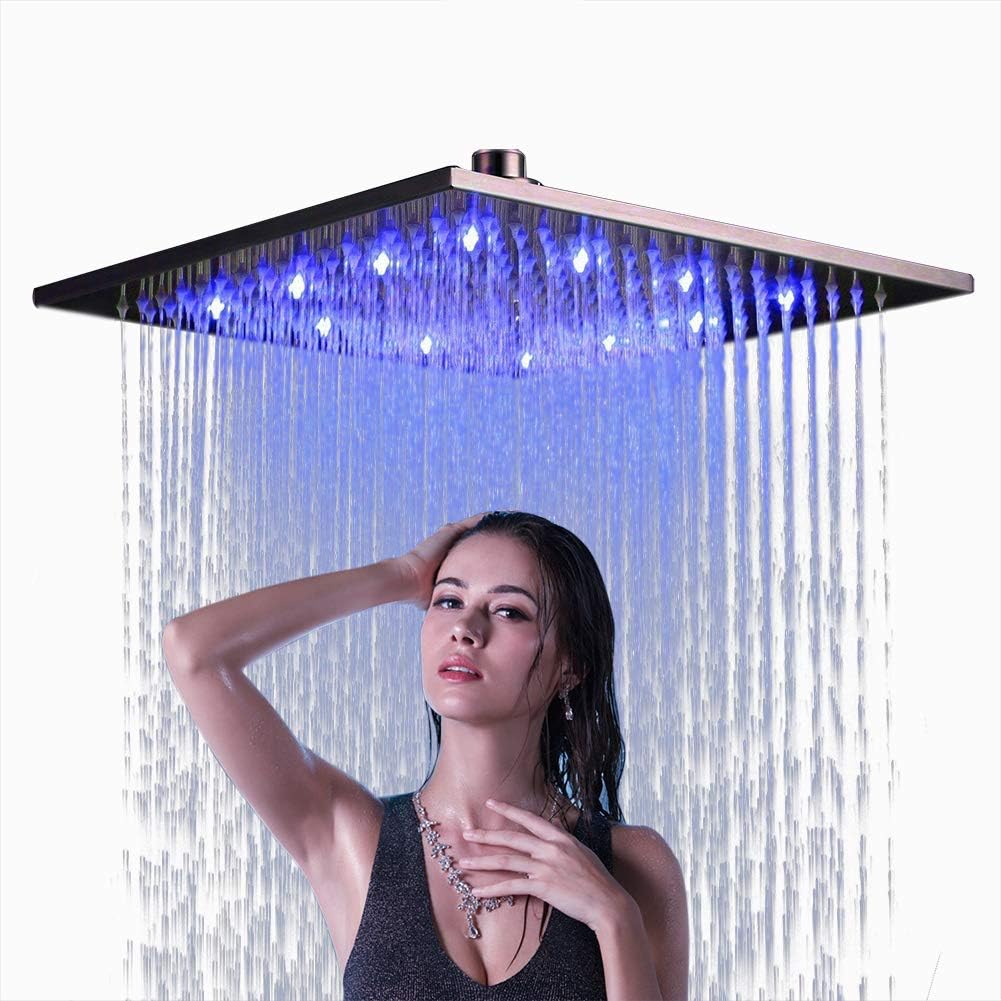 LED 16 Inch Square Shower Head Replacement with Rotatable Ball，Oil Rubbed Bronze