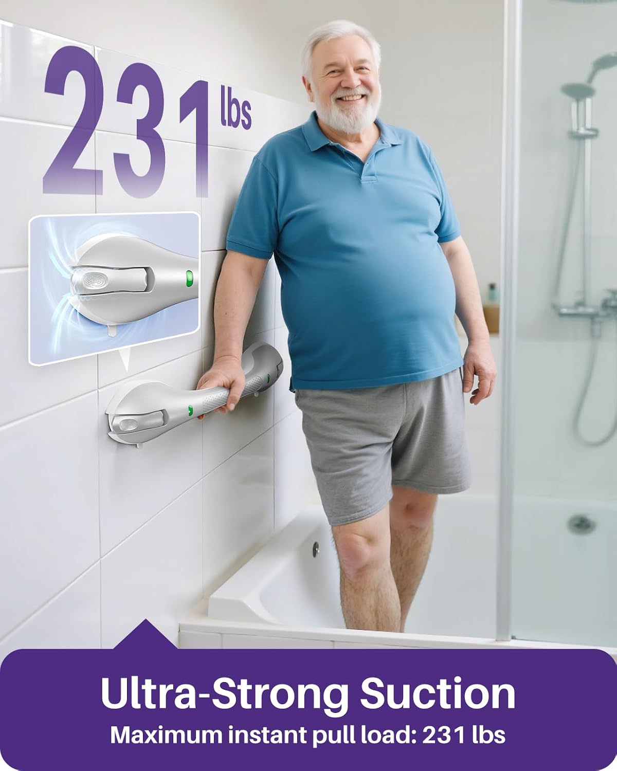 Shower Grab Bars, 17.5in Safety Indicators, Stronger Suction