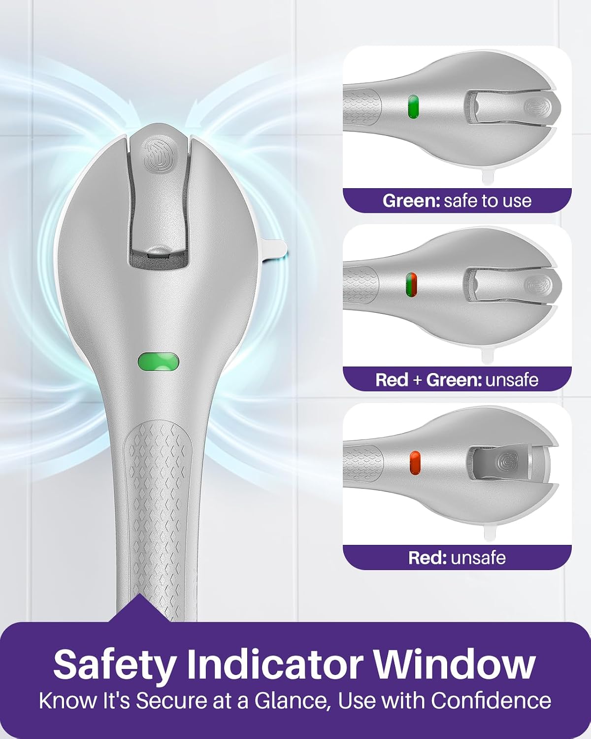 Shower Grab Bars, 17.5in Safety Indicators, Stronger Suction