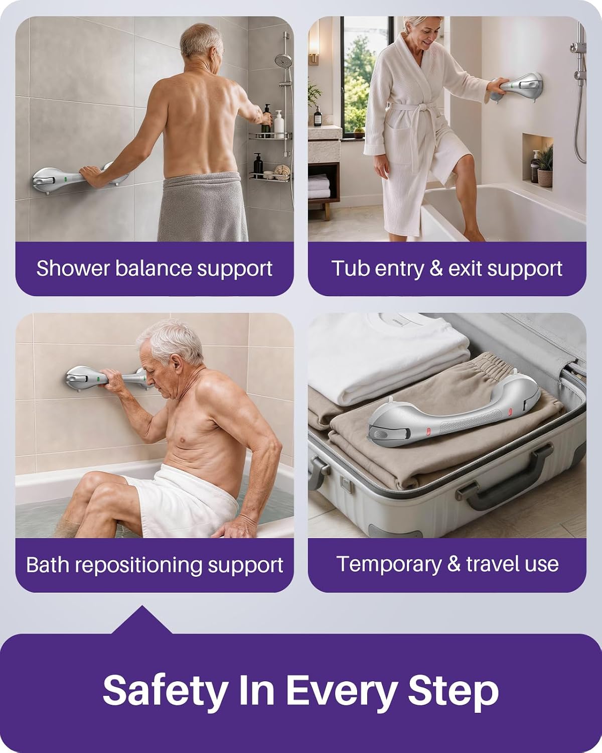 Shower Grab Bars, 17.5in Safety Indicators, Stronger Suction