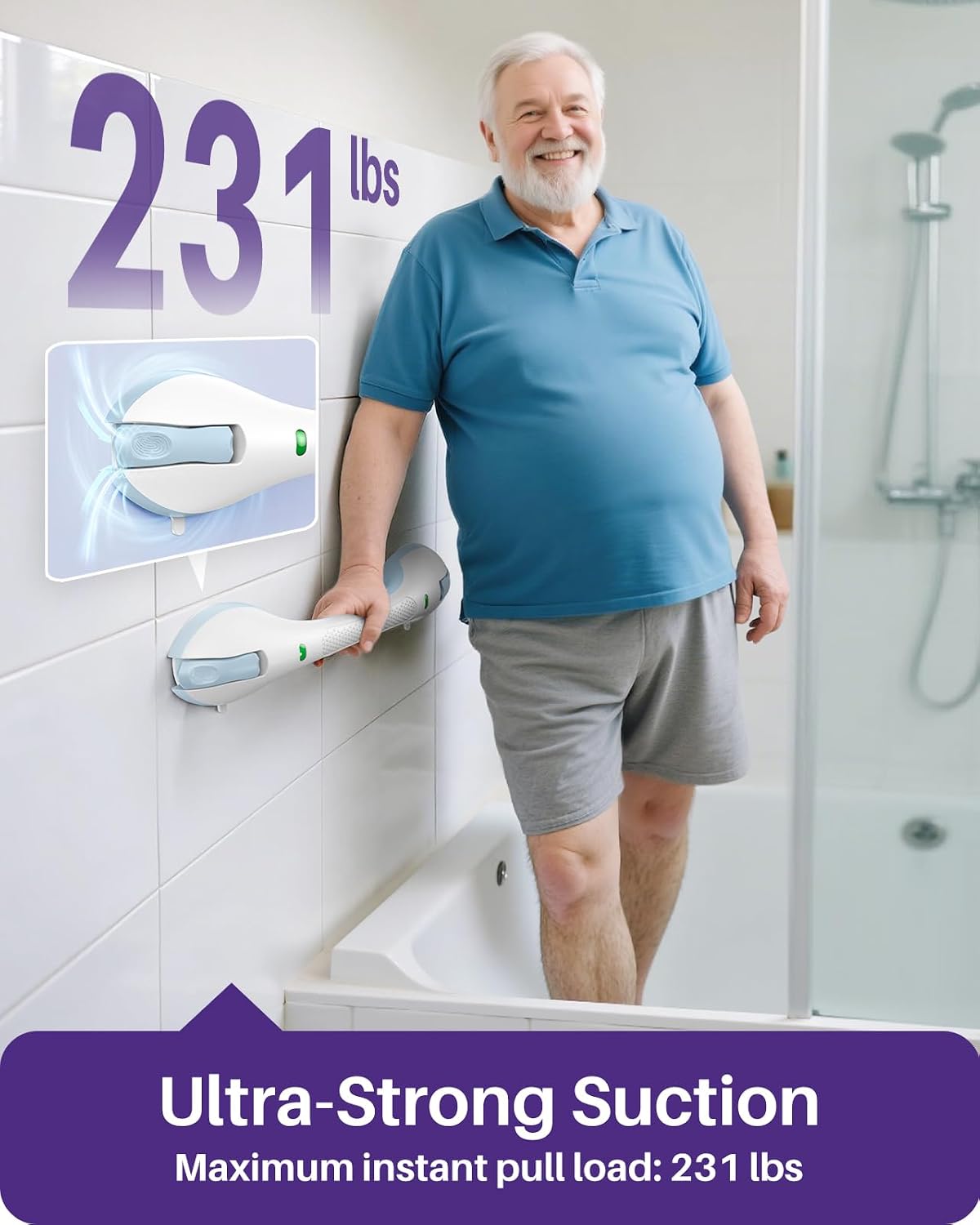 Shower Grab Bars, 17.5in Safety Indicators, Stronger Suction