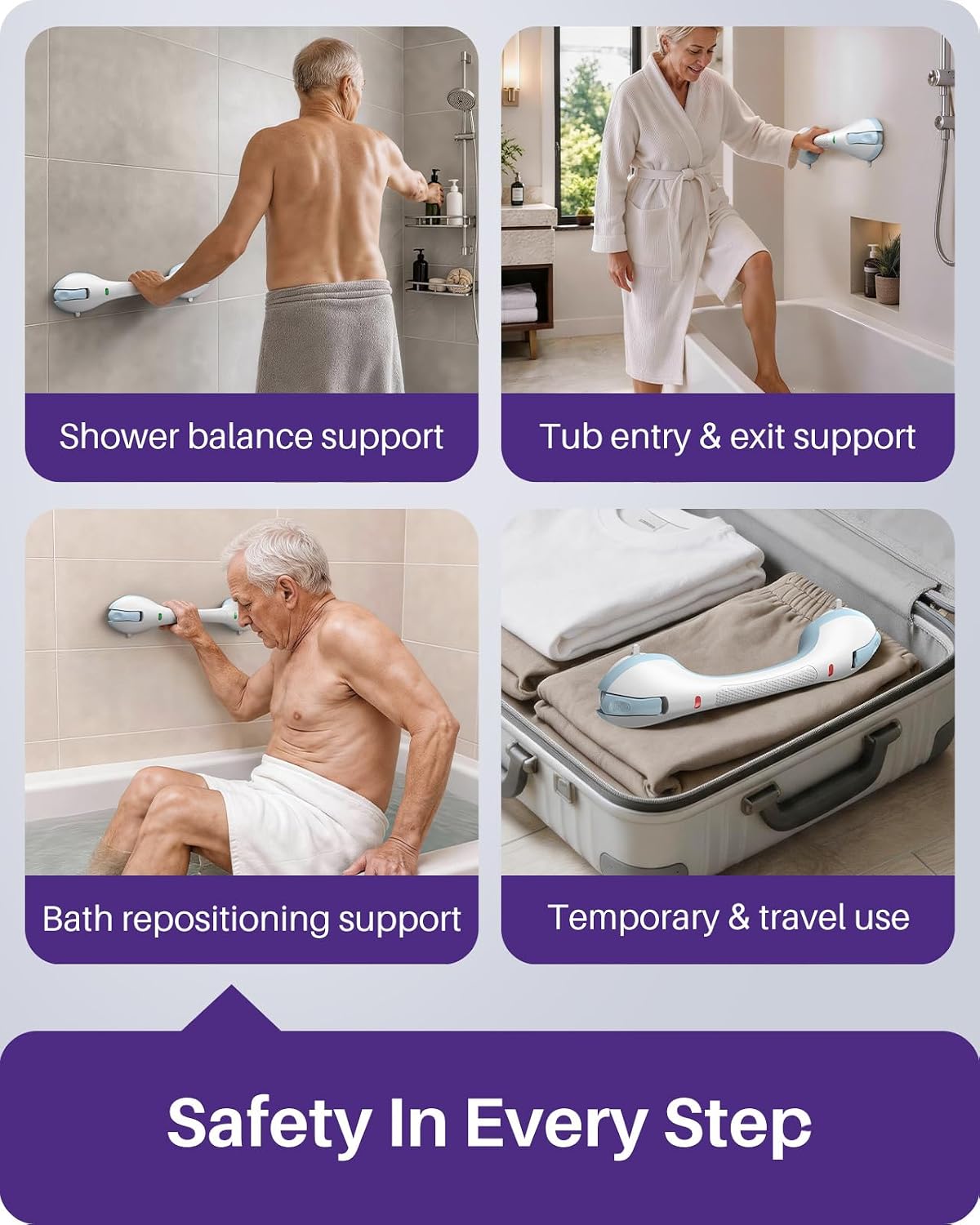 Shower Grab Bars, 17.5in Safety Indicators, Stronger Suction