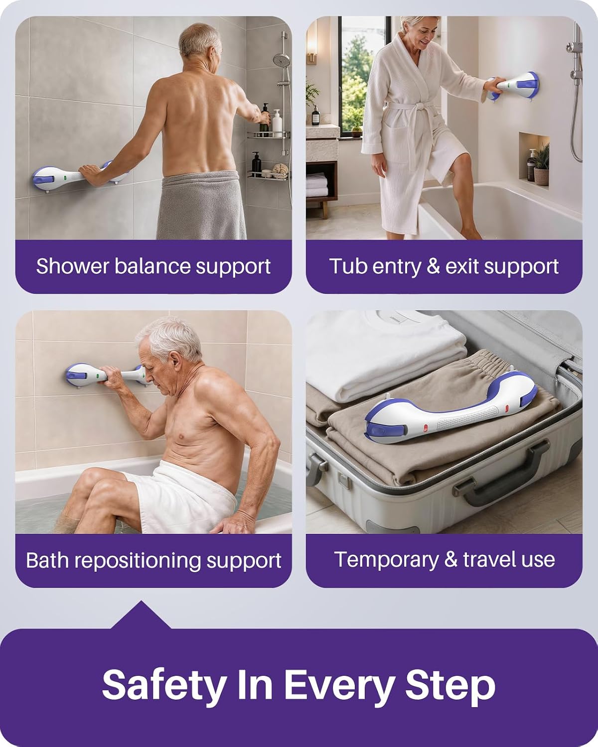 Shower Grab Bars, 17.5in Safety Indicators, Stronger Suction