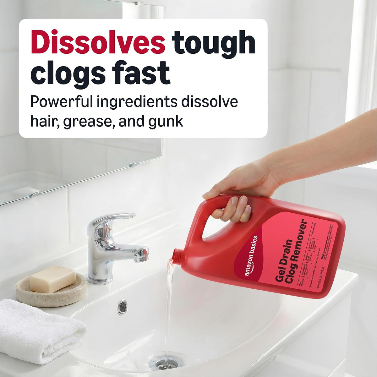 Max Strength Drain Cleaner Hair Clog Remover Gel - Unclogs Hair and Grease, 80 Fl Oz, Packaging May Vary