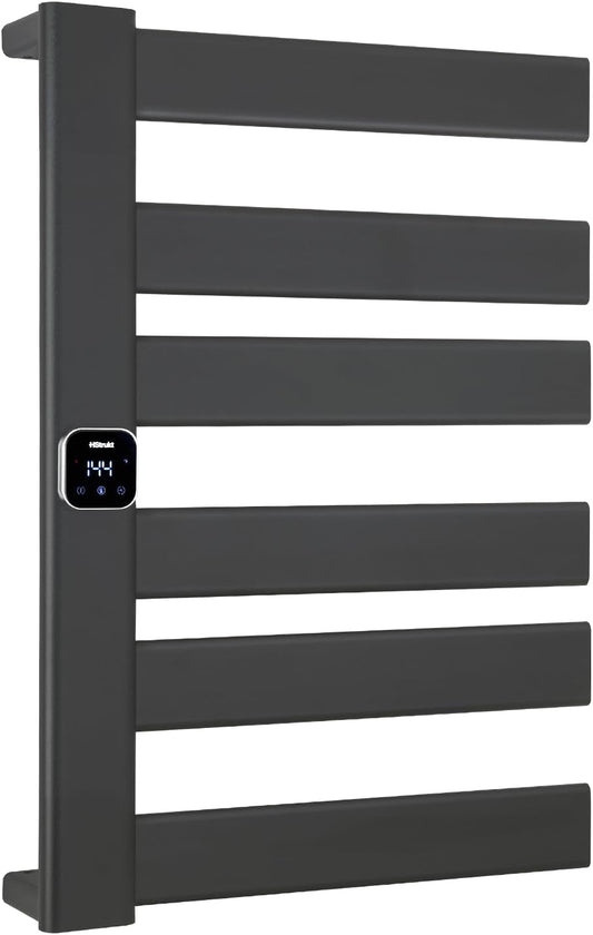 F Series Heated Towel Rack with Timer & Temperature Control, Black | 8 Bars, No Preheat, Dry Towels in 4 hrs, Memory Function, Work with Smart Plug, Hard-Wired/Plug-in, Aluminum