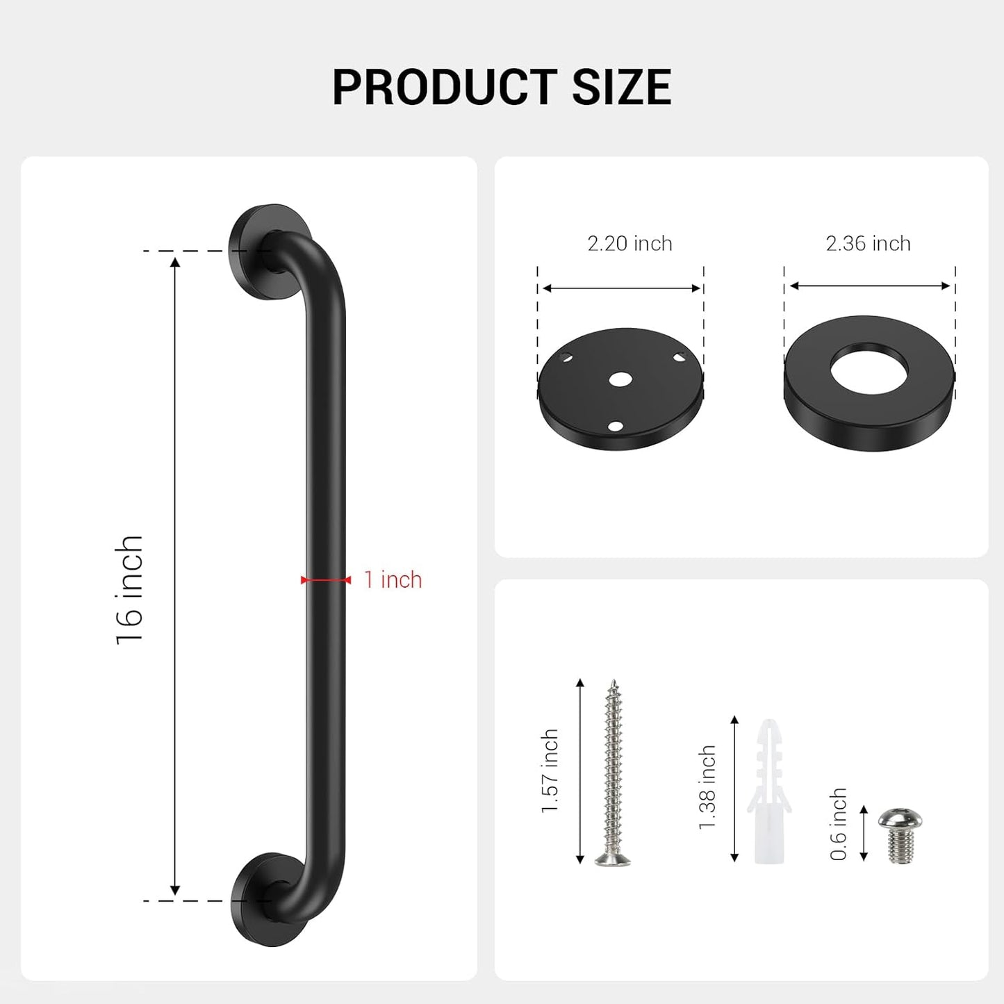16 Inch Grab Bars for Wall Brush Nickel | Safety Shower Grab Bars for Seniors Elderly Handicapped, Handicap Grab Bars for Shower with Concealed Screws
