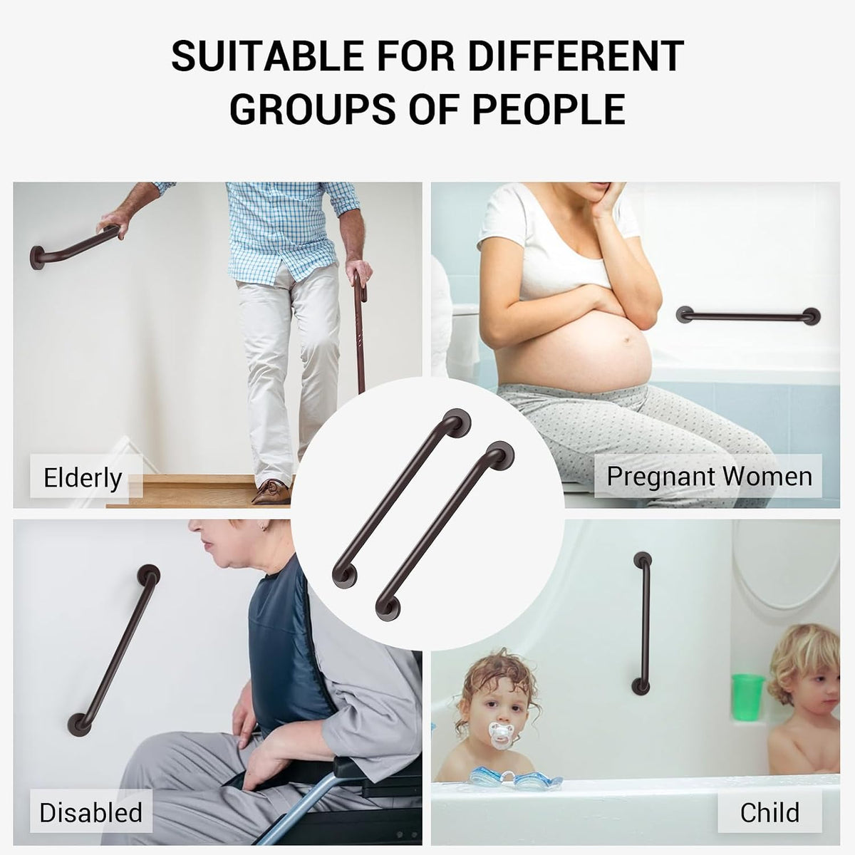 16 Inch Grab Bars for Wall Brush Nickel | Safety Shower Grab Bars for Seniors Elderly Handicapped, Handicap Grab Bars for Shower with Concealed Screws