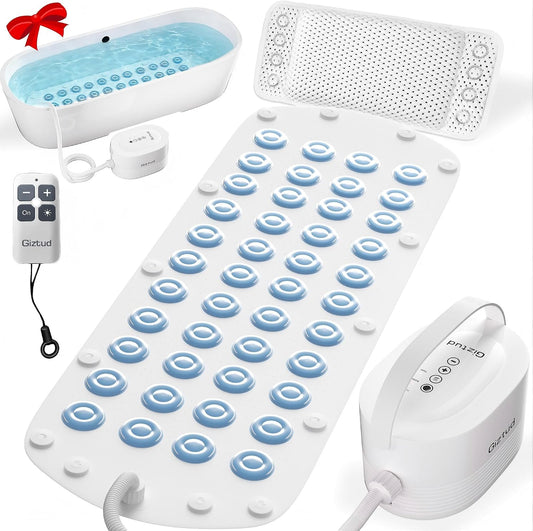Bubble Bath Mat with Warm Air - Portable Spa for Bathtub, Full Body Waterproof Air Mat with Motorized Air Pump, 6-Speed Adjustable Massage, Remote Control & Non-Slip Suction Cups